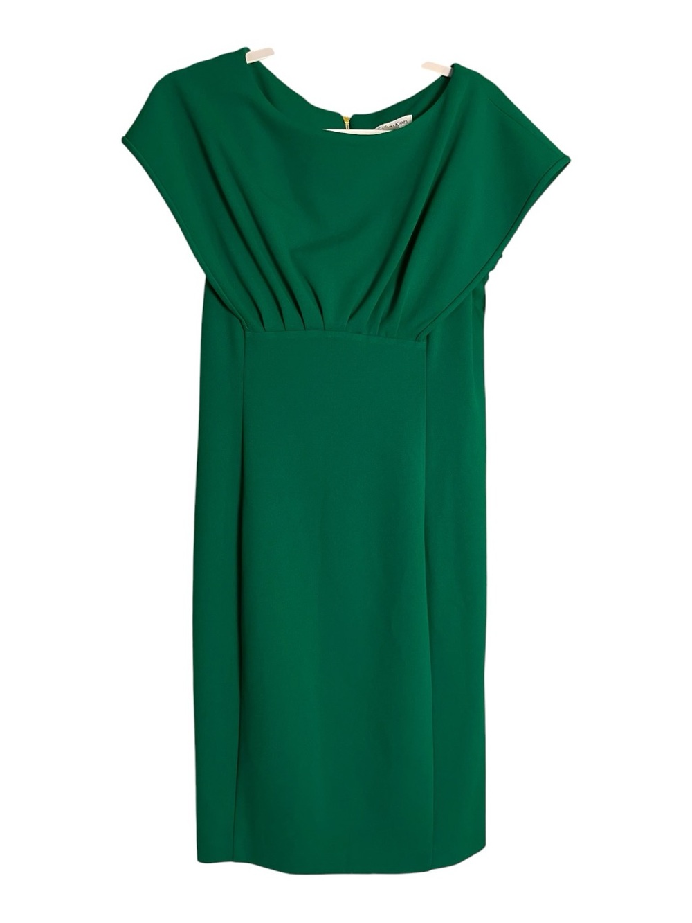NWT Calvin Klein Emerald Green Sheath Dress Cap Sleeve Gold Zip  8